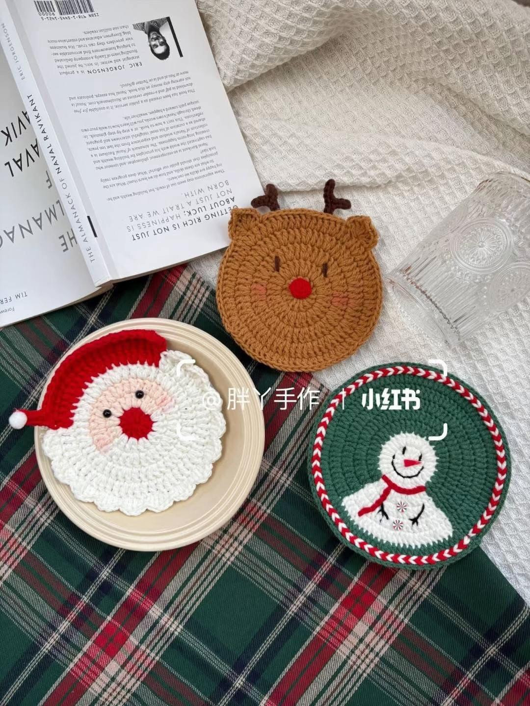 Christmas Crochet Coasters Pattern: Santa, Apple, Gingerbread