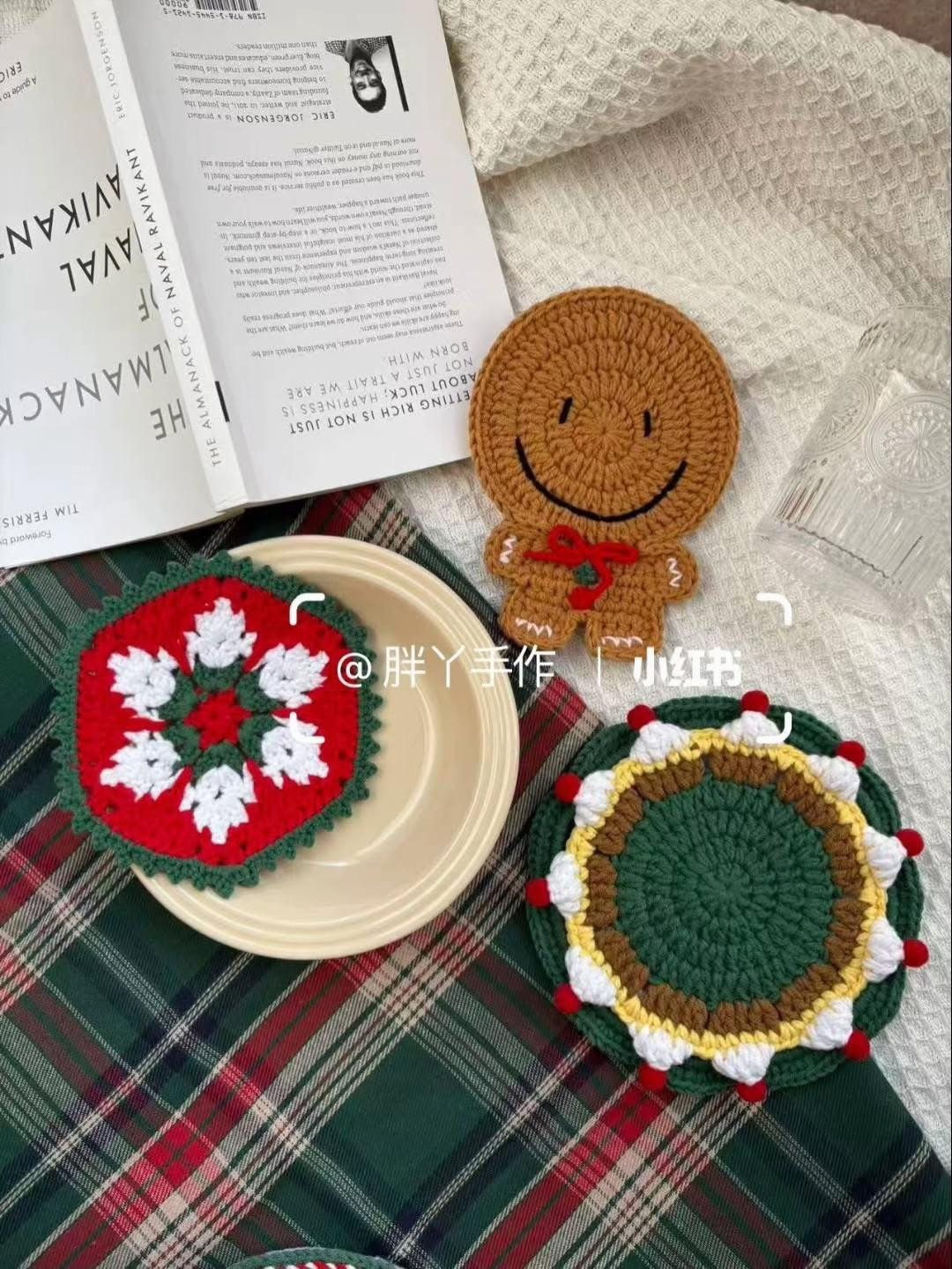 Christmas Crochet Coasters Pattern: Santa, Apple, Gingerbread
