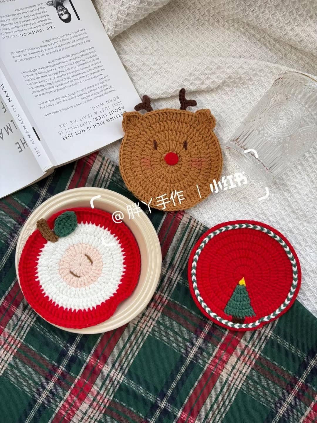 Christmas Crochet Coasters Pattern: Santa, Apple, Gingerbread