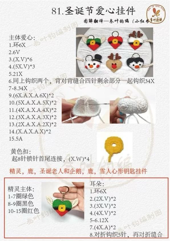 Christmas Heart Keychain Crochet Pattern: Snowman, Reindeer, Elf & Penguin