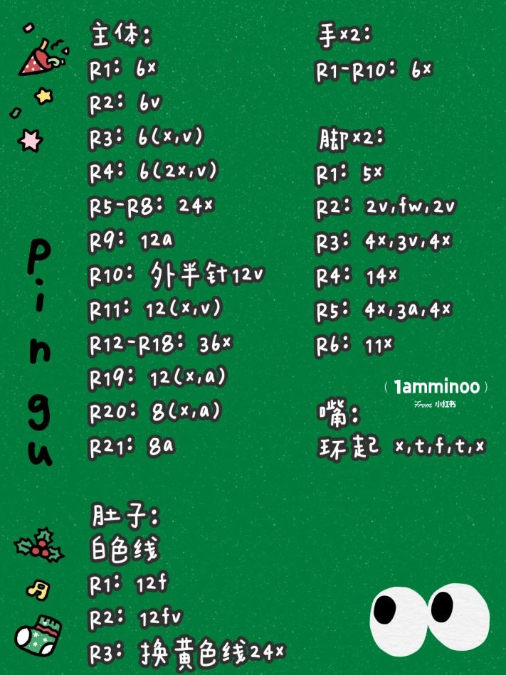 Christmas Penguin Amigurumi Crochet Pattern Chart