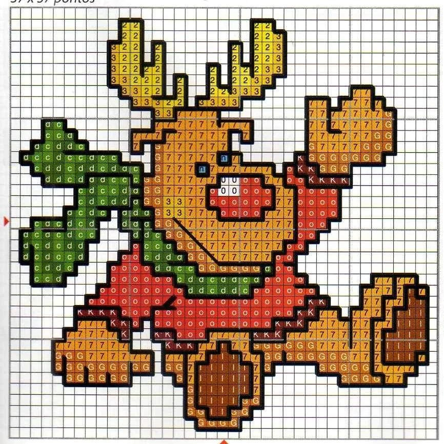 Christmas Reindeer Pixel Chart Pattern for Cross Stitch or Crochet