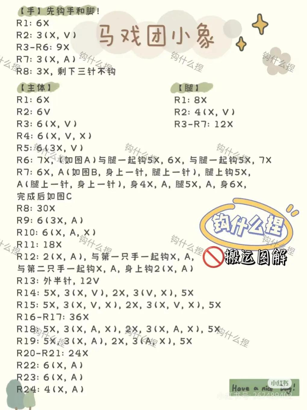 Circus Elephant Amigurumi Crochet Pattern Tutorial