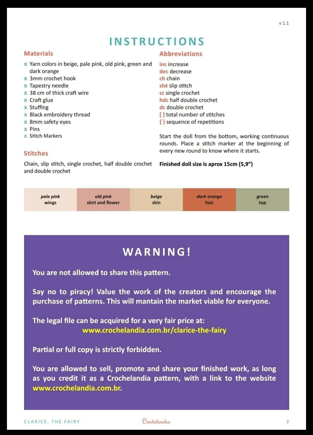 Clarice, The Fairy - Crochet Amigurumi Doll Pattern with Wings and Wand