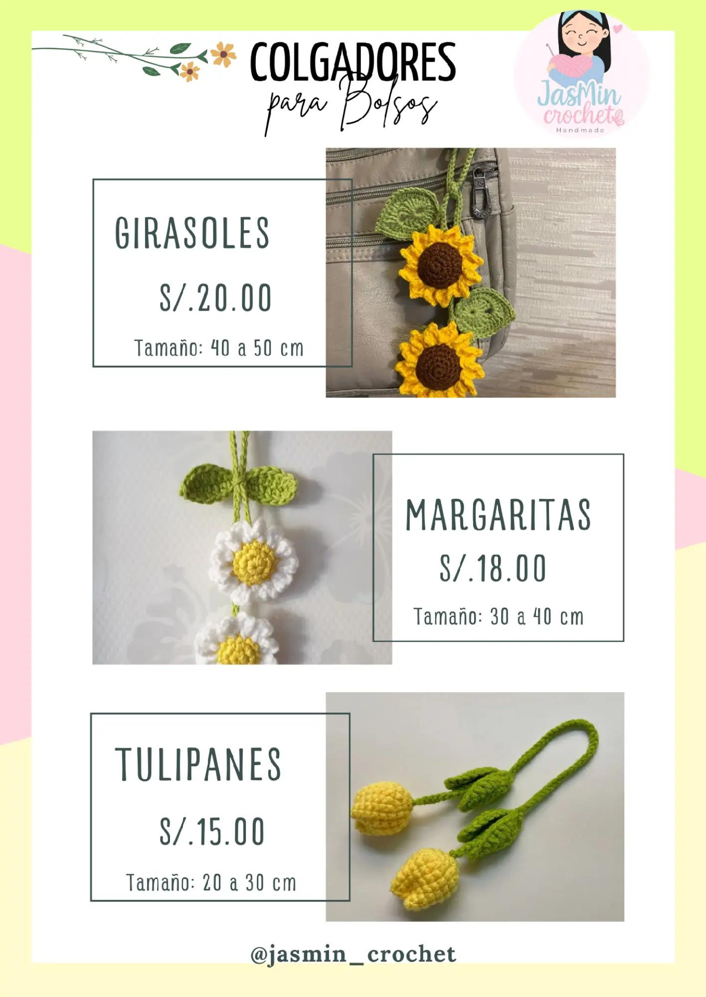 Colgadores de bolso hechos a mano: Girasoles, Margaritas y Tulipanes