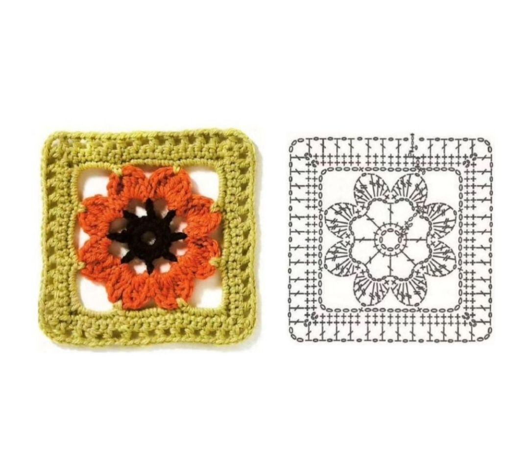 Collection of colorful crochet square flat charts and patterns