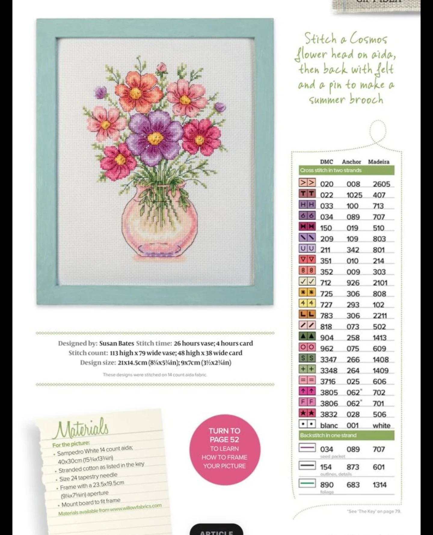 Collection of colorful cross-stitch flower patterns in vases and teapots