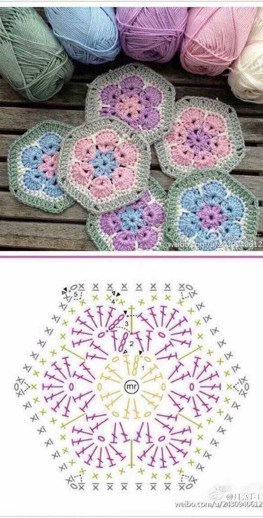 Collection of Crochet Flat Charts: Berries Square, Daisy Square, and Center Motif Patterns