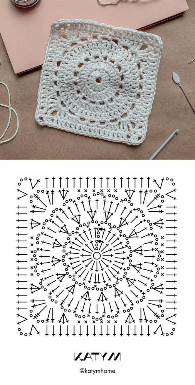 Collection of Crochet Flat Charts: Berries Square, Daisy Square, and Center Motif Patterns