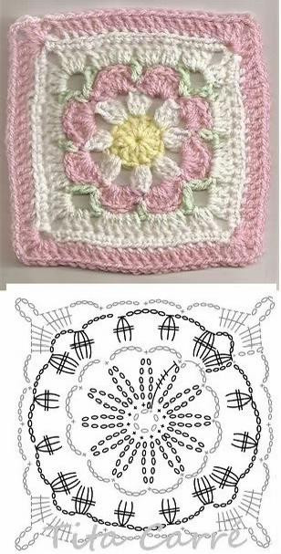 Collection of Crochet Flat Charts: Berries Square, Daisy Square, and Center Motif Patterns