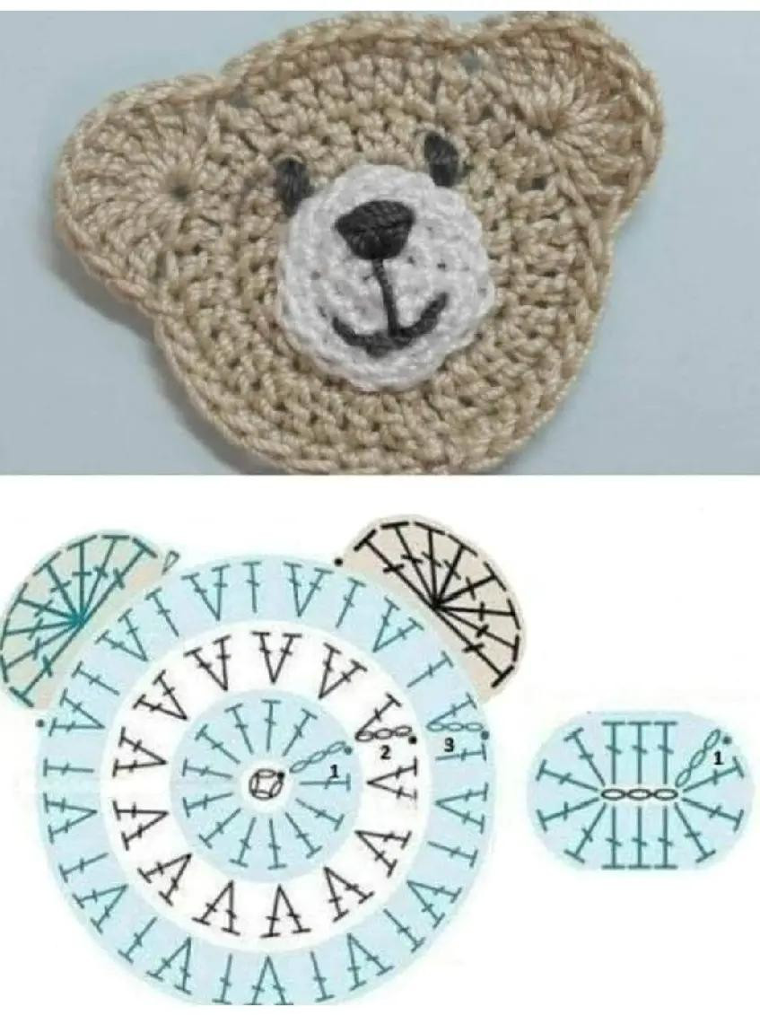 Collection of crochet flat charts for oval, round, hexagon and heart shapes with stitch patterns