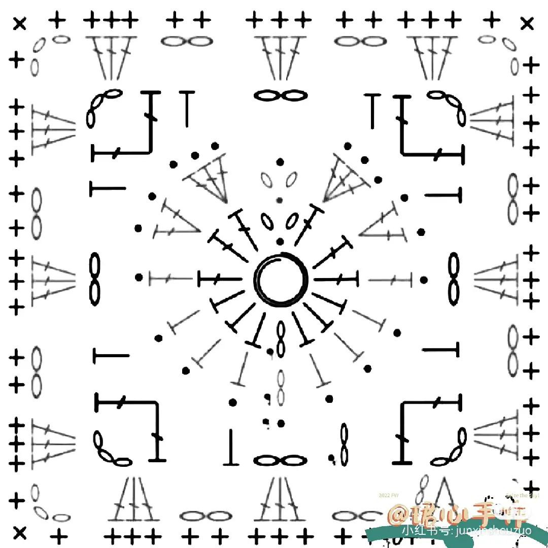 Collection of Crochet Granny Square Charts and Finished Patterns with Star, Heart, and Floral Designs