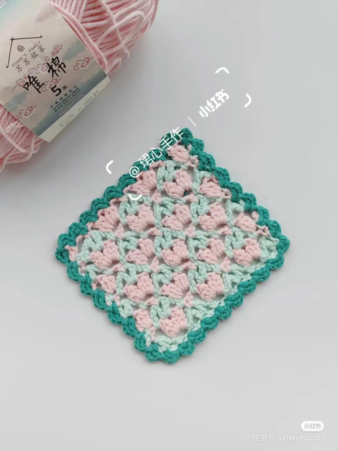 Collection of Crochet Granny Square Charts and Finished Patterns with Star, Heart, and Floral Designs