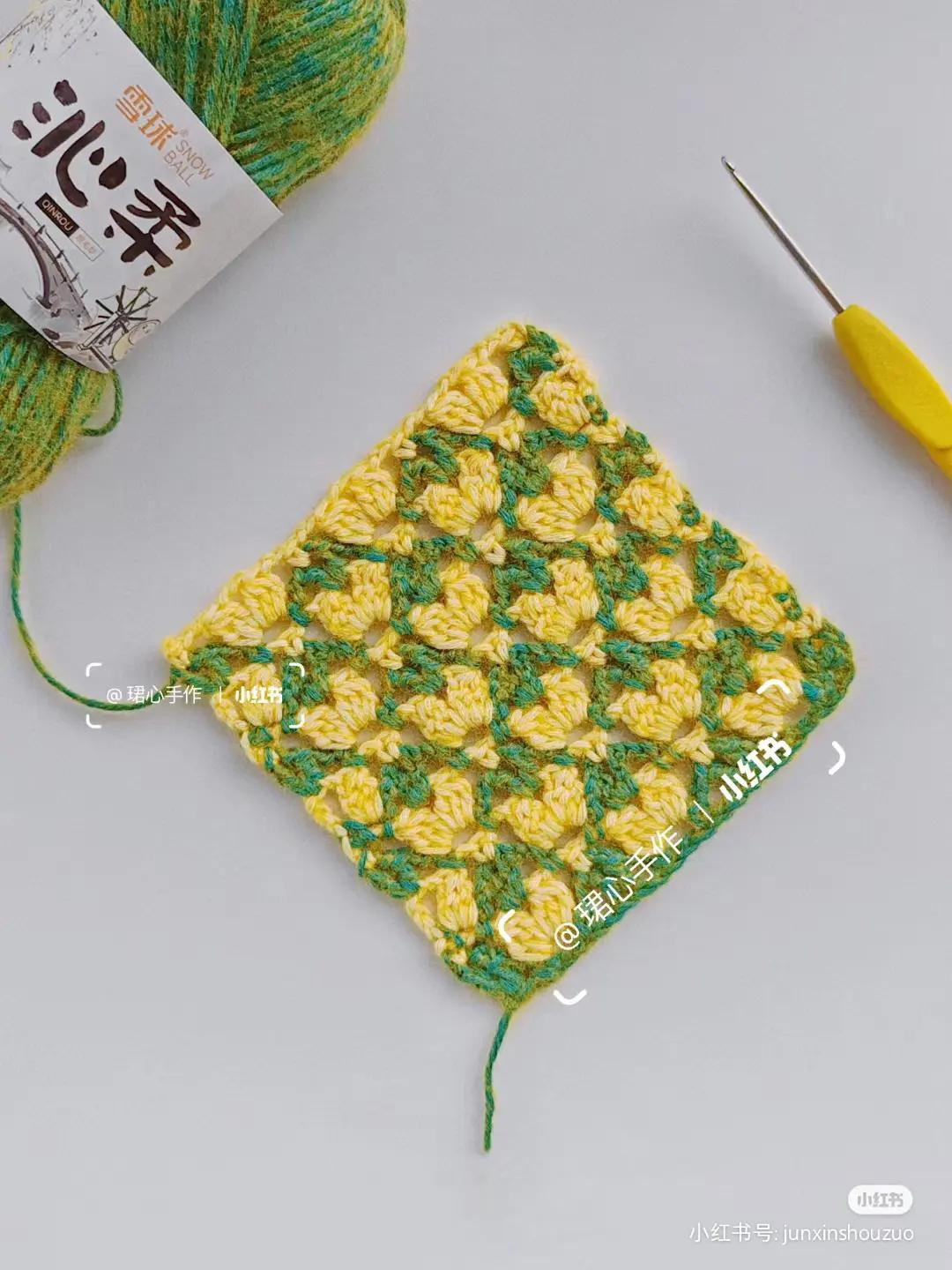 Collection of Crochet Granny Square Charts and Finished Patterns with Star, Heart, and Floral Designs