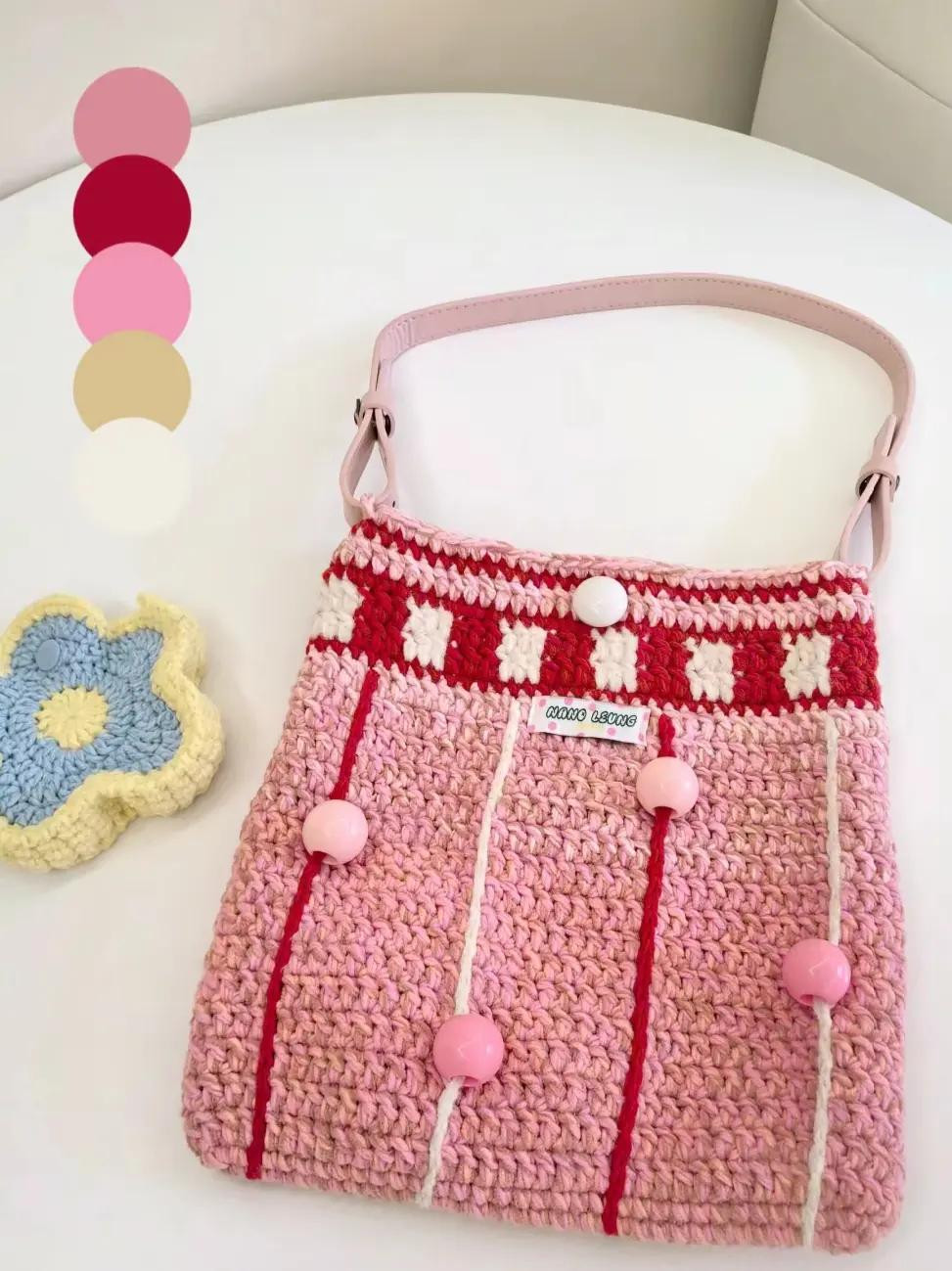 Collection of Cute Crochet Bags: Mint Chocolate Skirt Bag and Strawberry Shoulder Bag Patterns with Detailed Instructions