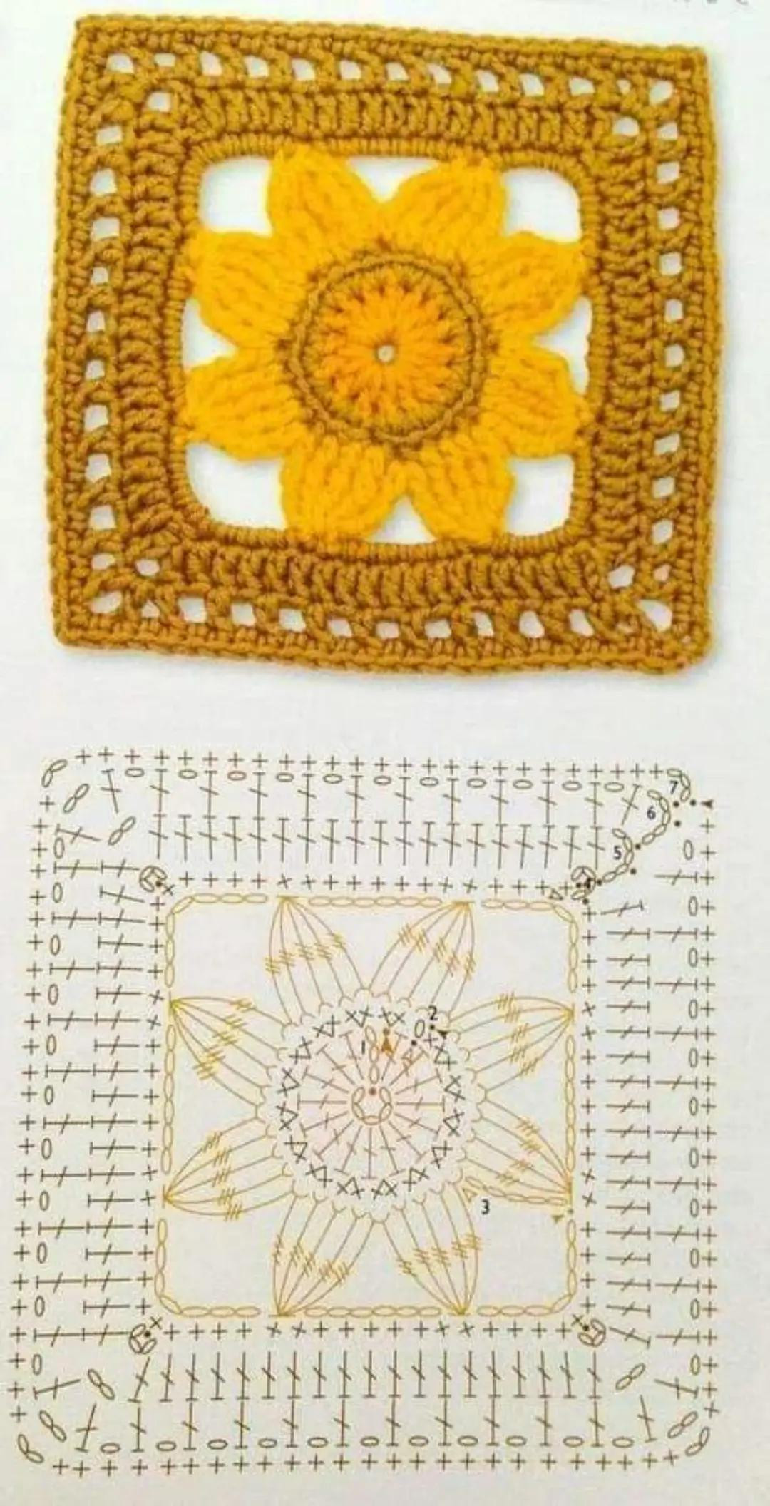 Collection of Vintage Crochet Doilies and Granny Square Flat Charts with Symbols