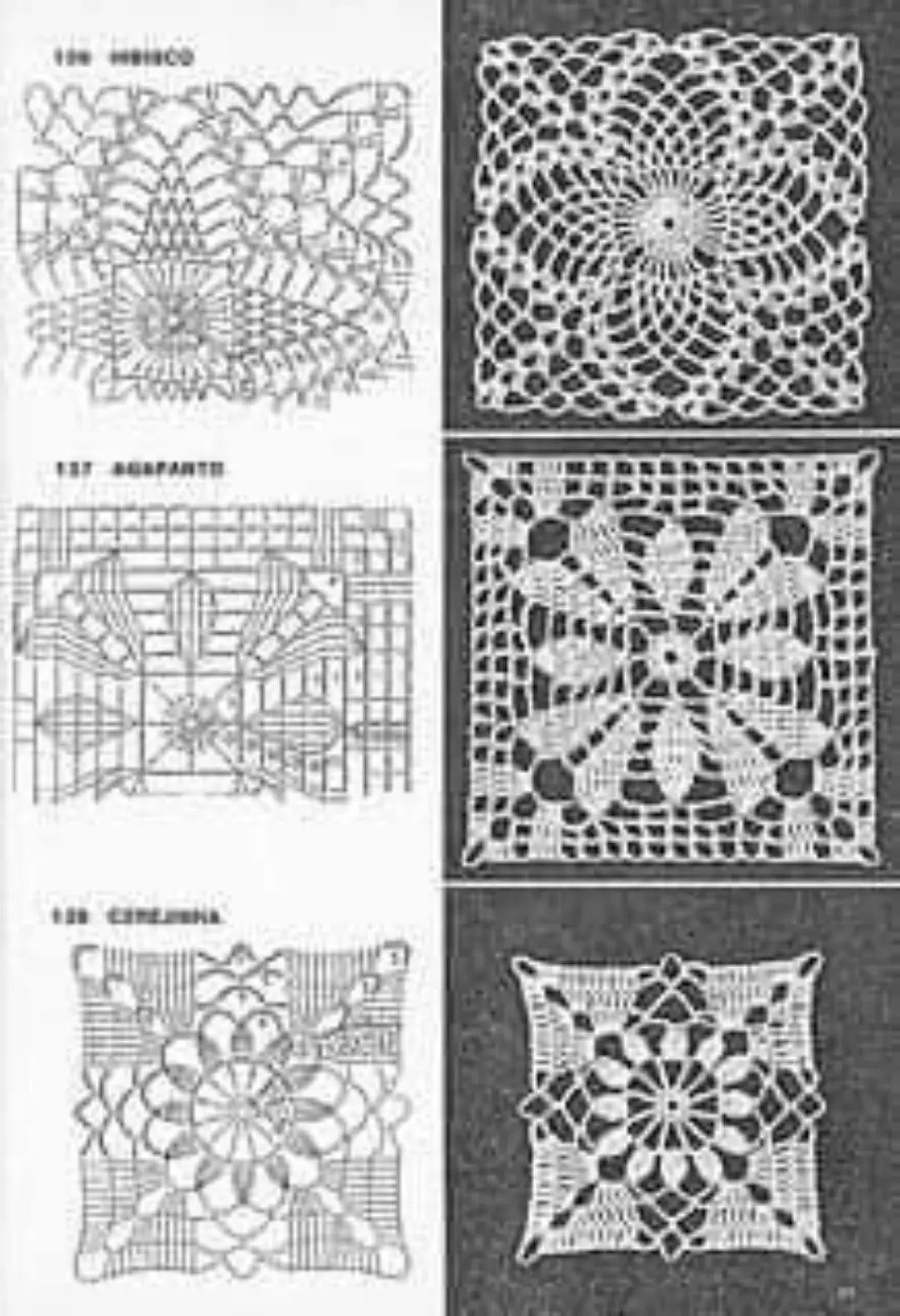 Collection of Vintage Crochet Doilies and Granny Square Flat Charts with Symbols
