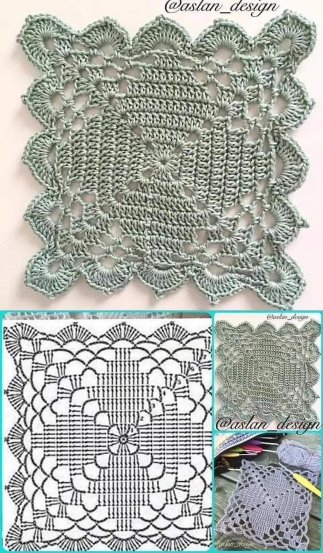 Collection of Vintage Crochet Doilies and Granny Square Flat Charts with Symbols
