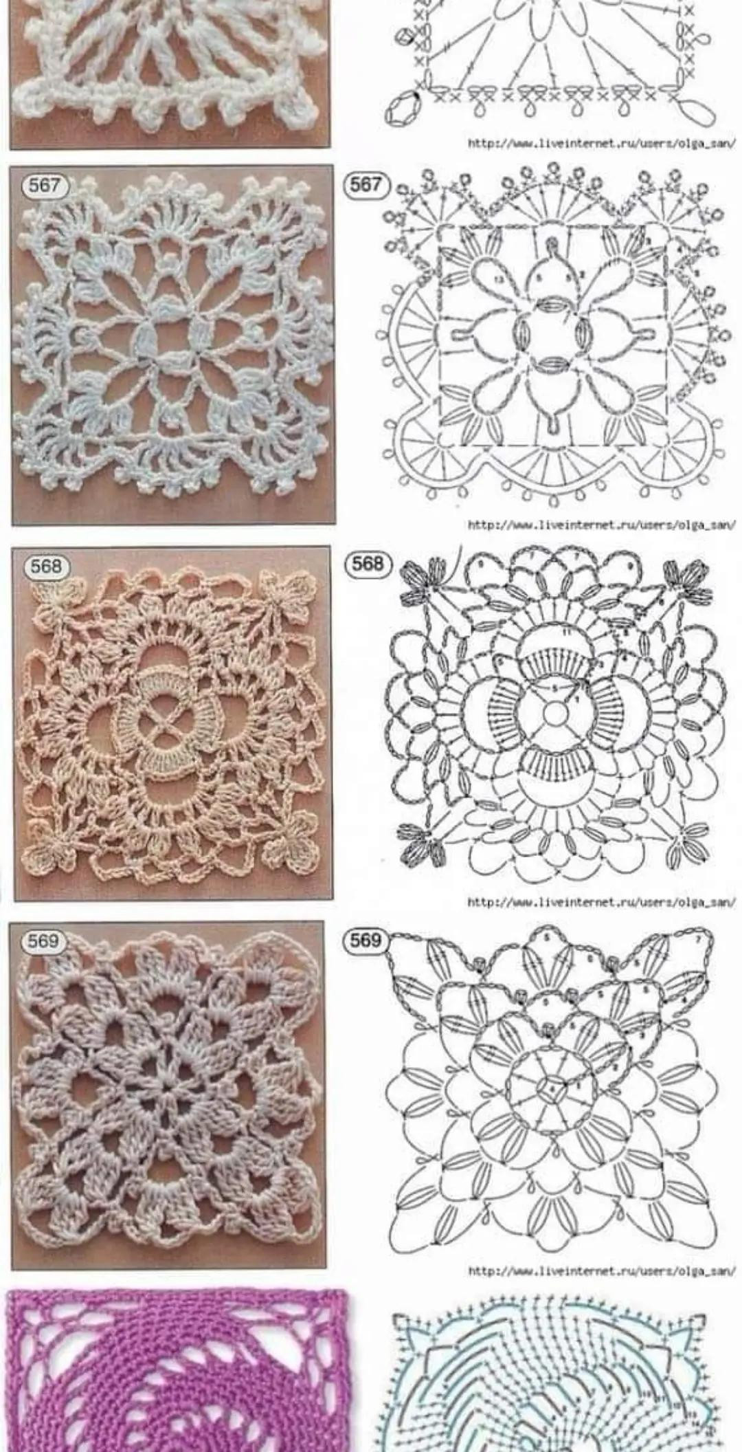 Collection of Vintage Crochet Doilies and Granny Square Flat Charts with Symbols