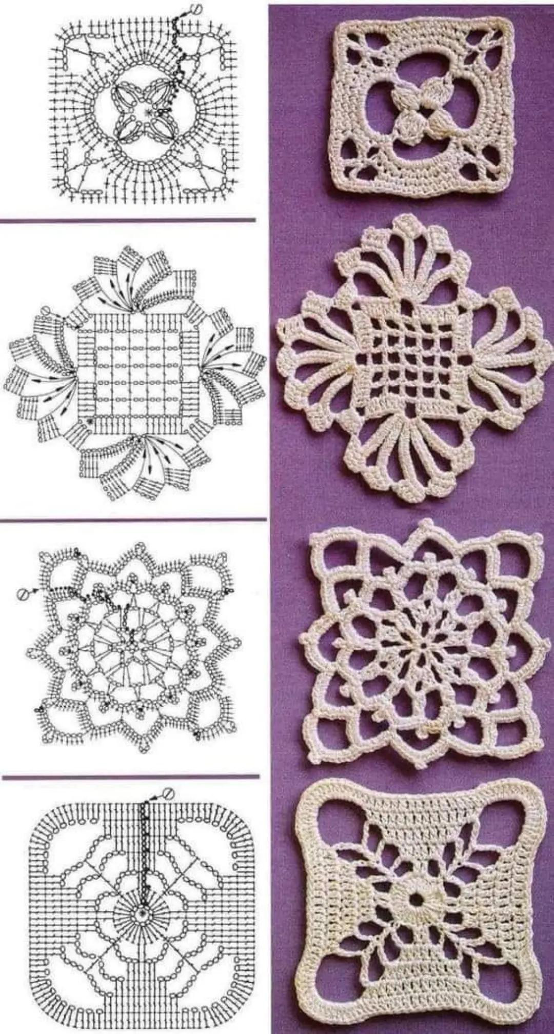 Collection of Vintage Crochet Doilies and Granny Square Flat Charts with Symbols