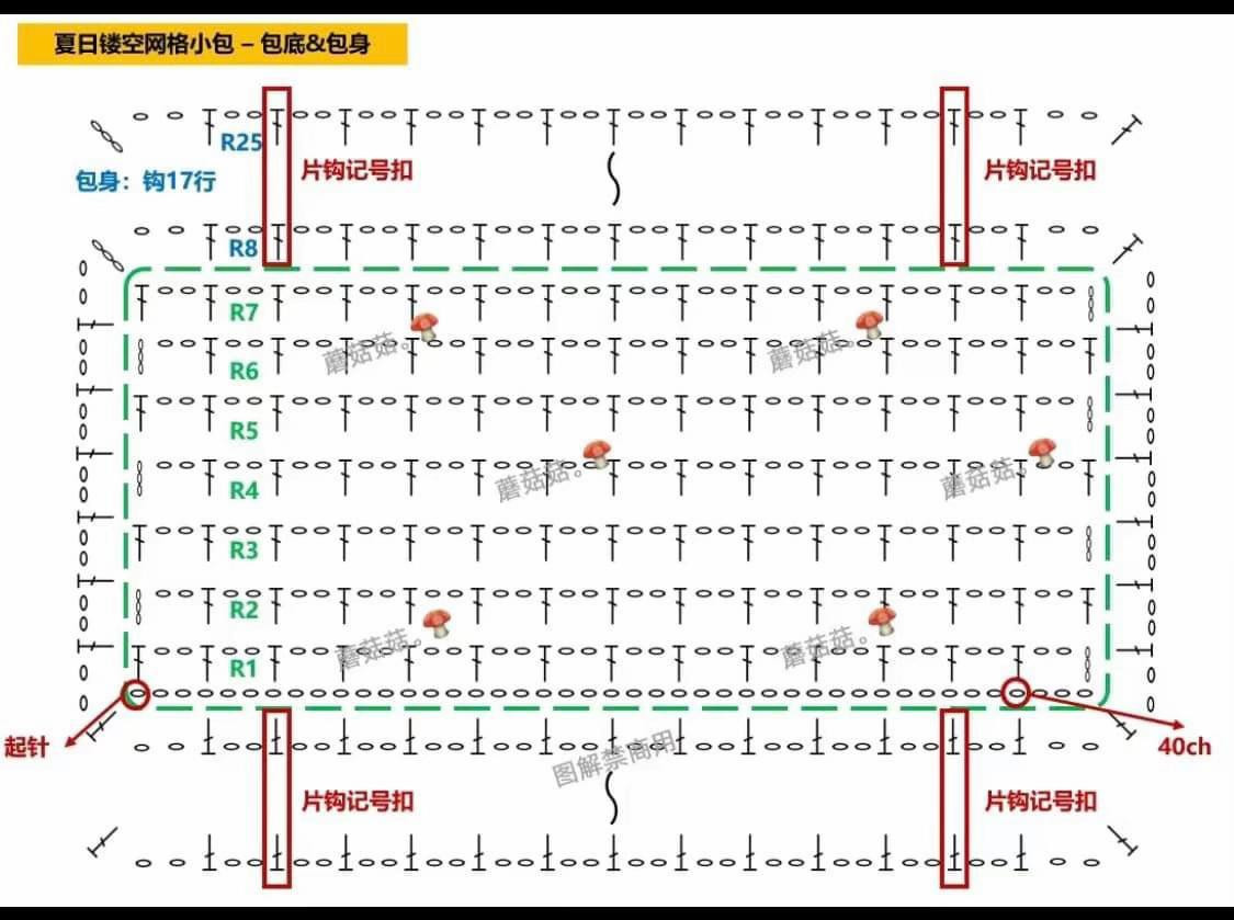 Colorful Crochet Bag Flat Chart and Pattern Tutorial with Instructions