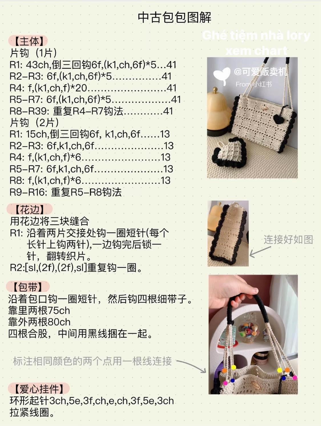 Colorful Crochet Bag Flat Chart and Pattern Tutorial with Instructions