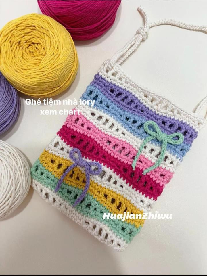 Colorful Crochet Bag Flat Chart and Pattern Tutorial with Instructions