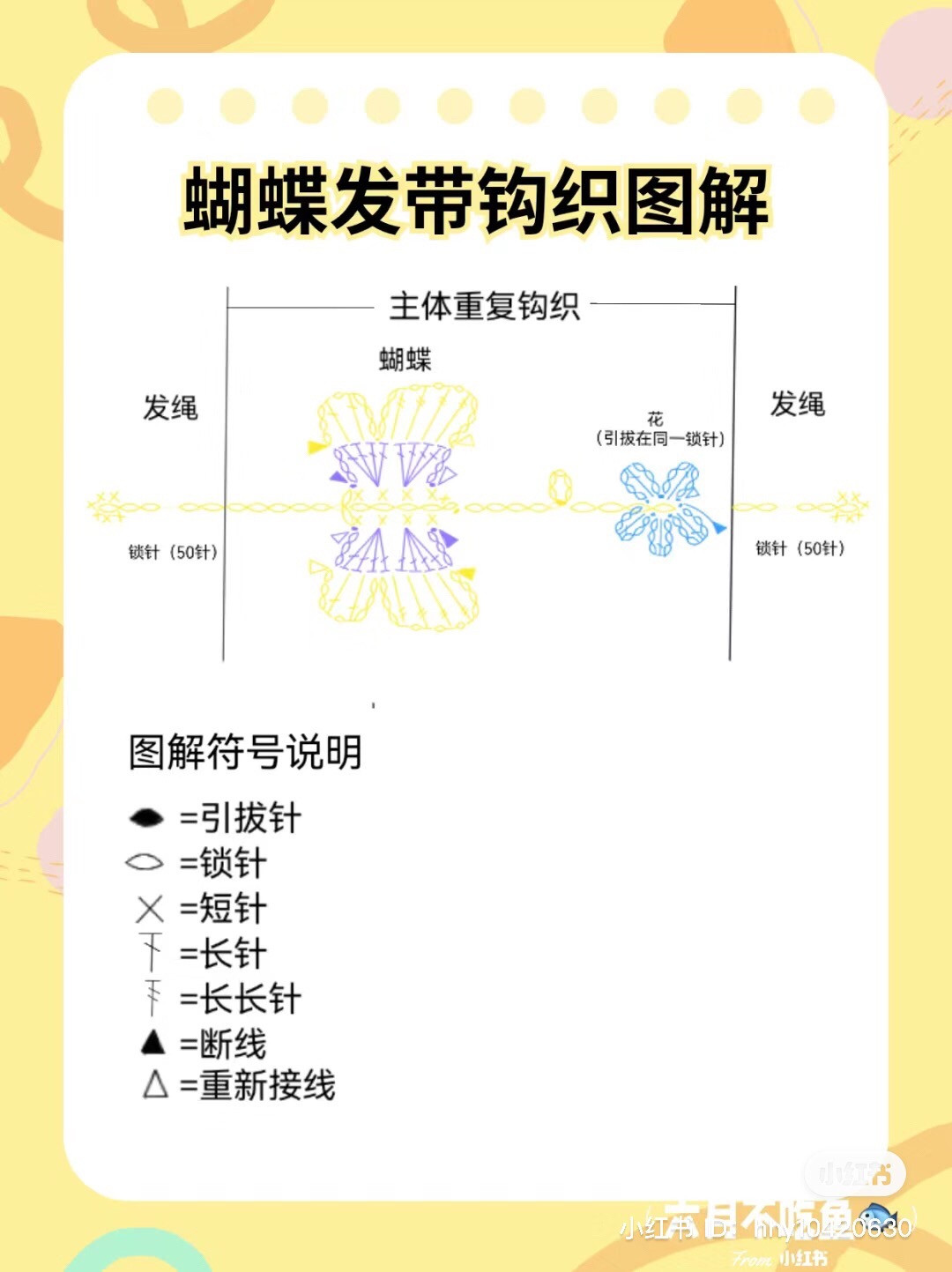 Colorful Crochet Butterfly Hair Tie Tutorial Chart