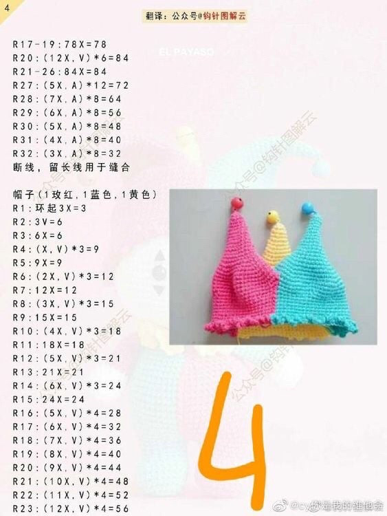 Colorful Crochet Clown Doll Pattern Chart with Step-by-Step ...