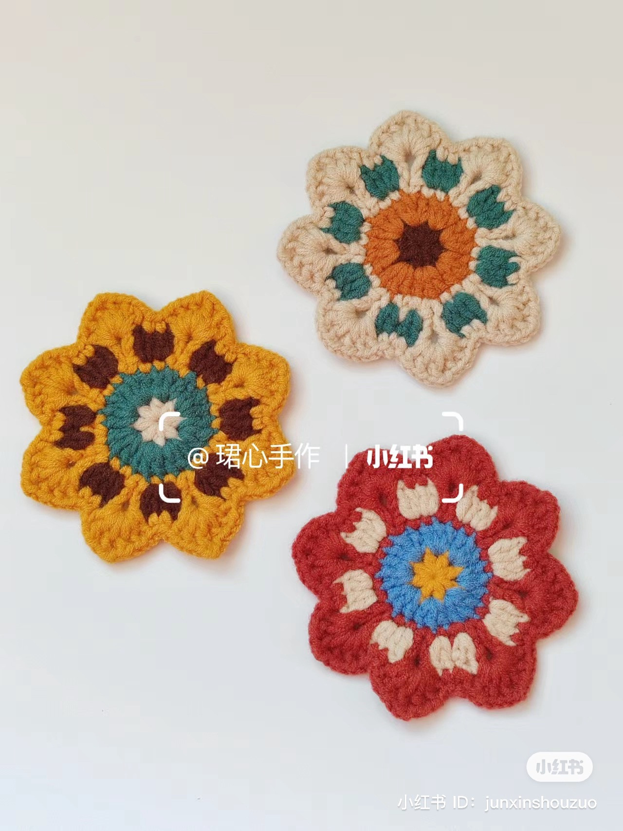 Colorful Crochet Flower Coaster Flat Chart Pattern
