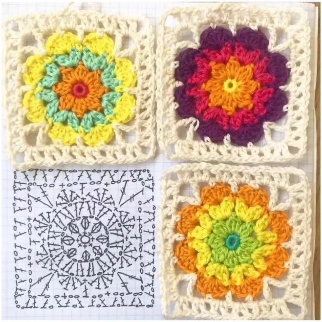 Colorful Crochet Flower Granny Square Flat Charts and Patterns