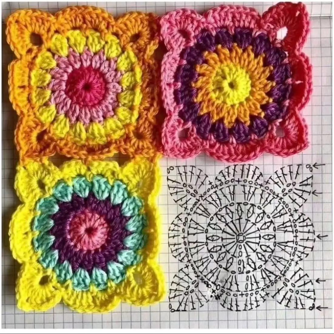 Colorful Crochet Flower Granny Square Flat Charts and Patterns