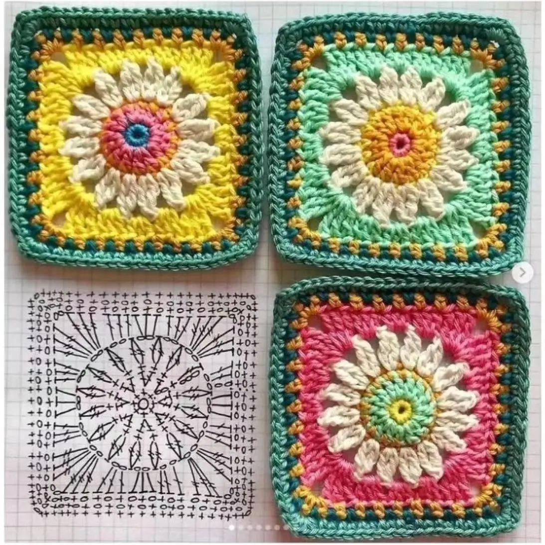 Colorful Crochet Flower Granny Square Flat Charts and Patterns