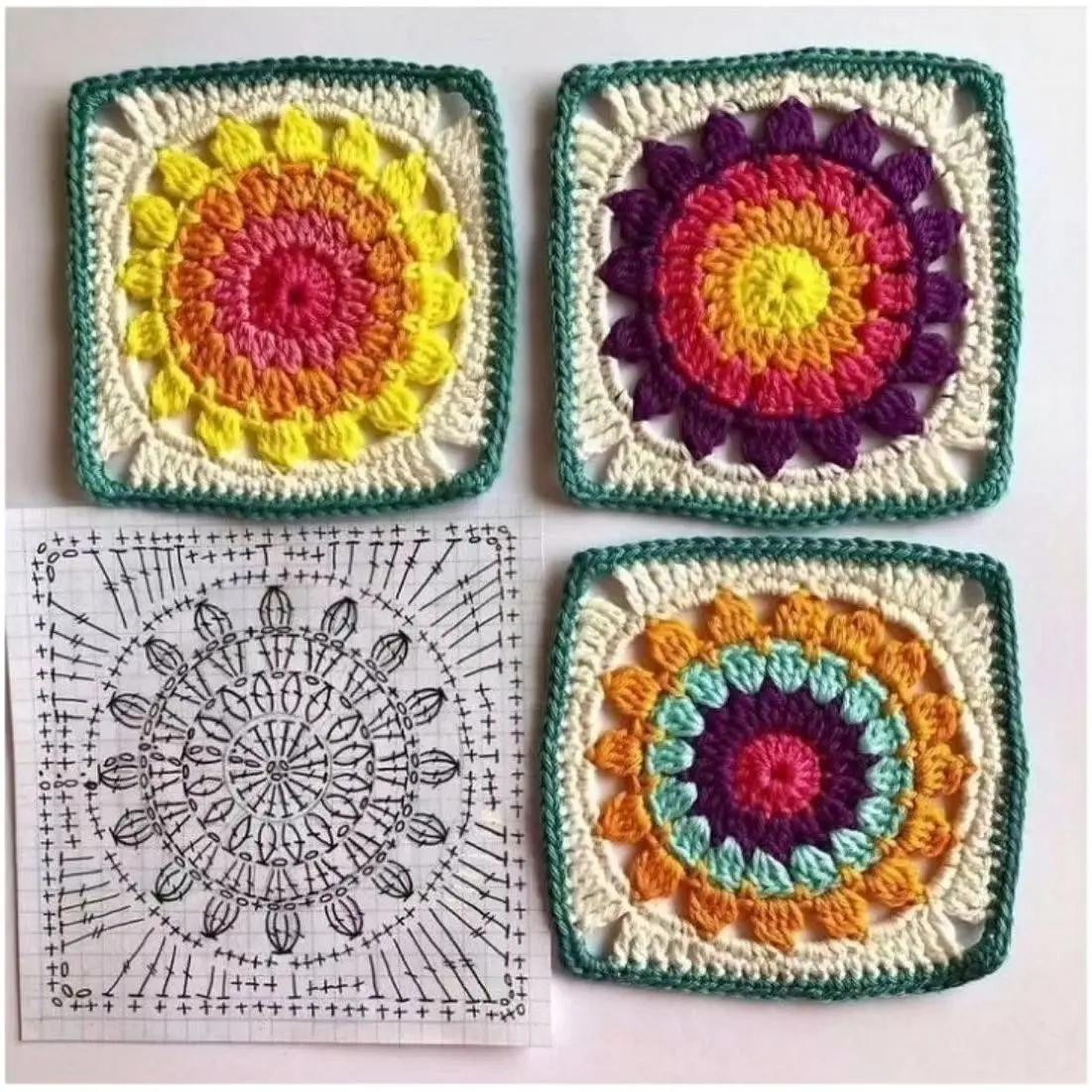 Colorful Crochet Flower Granny Square Flat Charts and Patterns