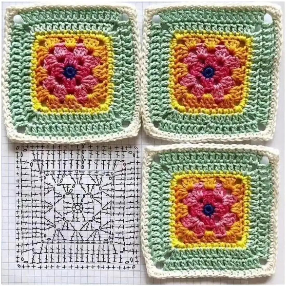 Colorful Crochet Flower Granny Square Flat Charts and Patterns