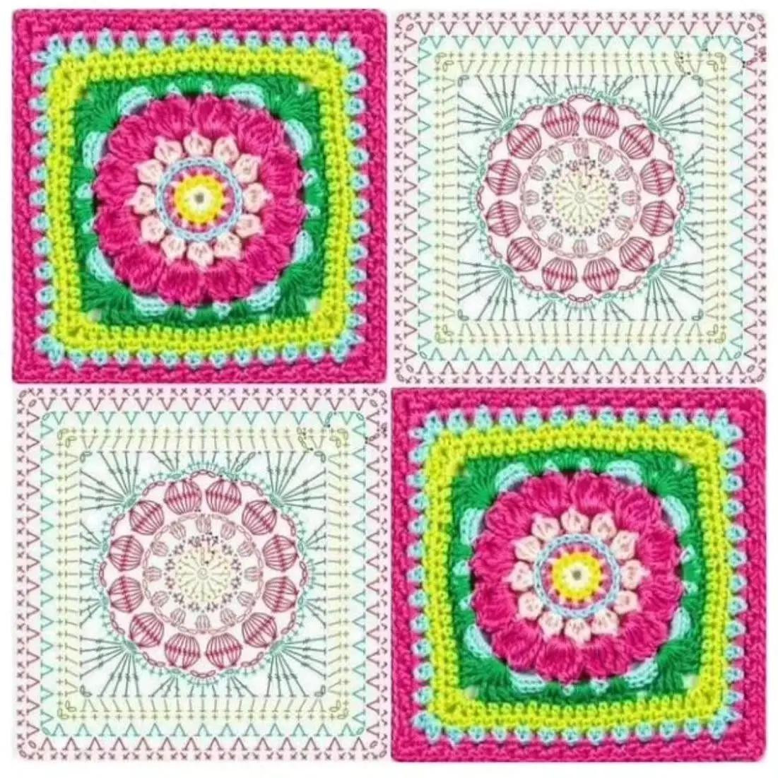 Colorful Crochet Flower Granny Square Flat Charts and Patterns