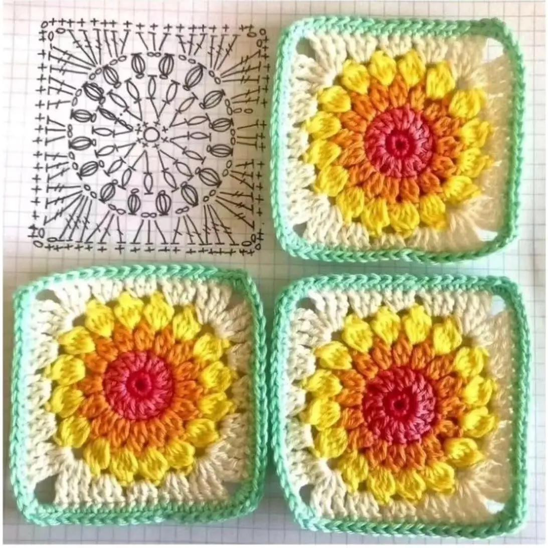 Colorful Crochet Flower Granny Square Flat Charts and Patterns