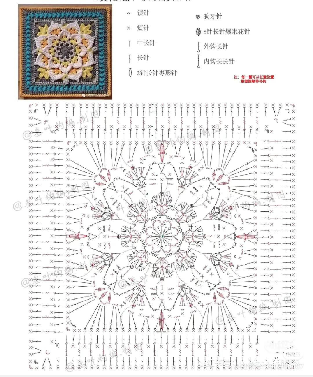 Colorful Crochet Flower Granny Square Pattern with Chart