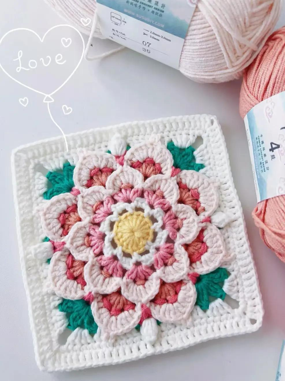 Colorful Crochet Flower Granny Square Pattern with Chart