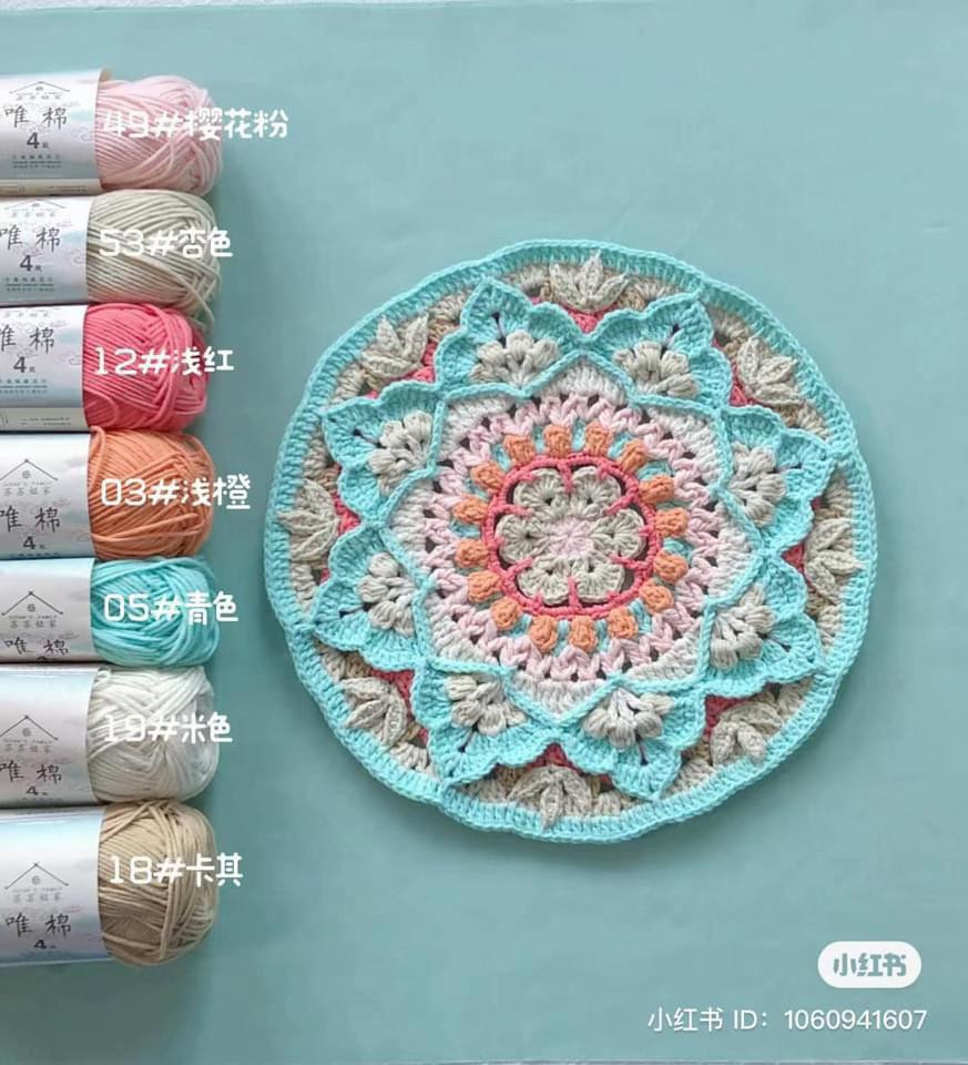 Colorful Crochet Flower Mandala Pattern Chart and Yarn Guide