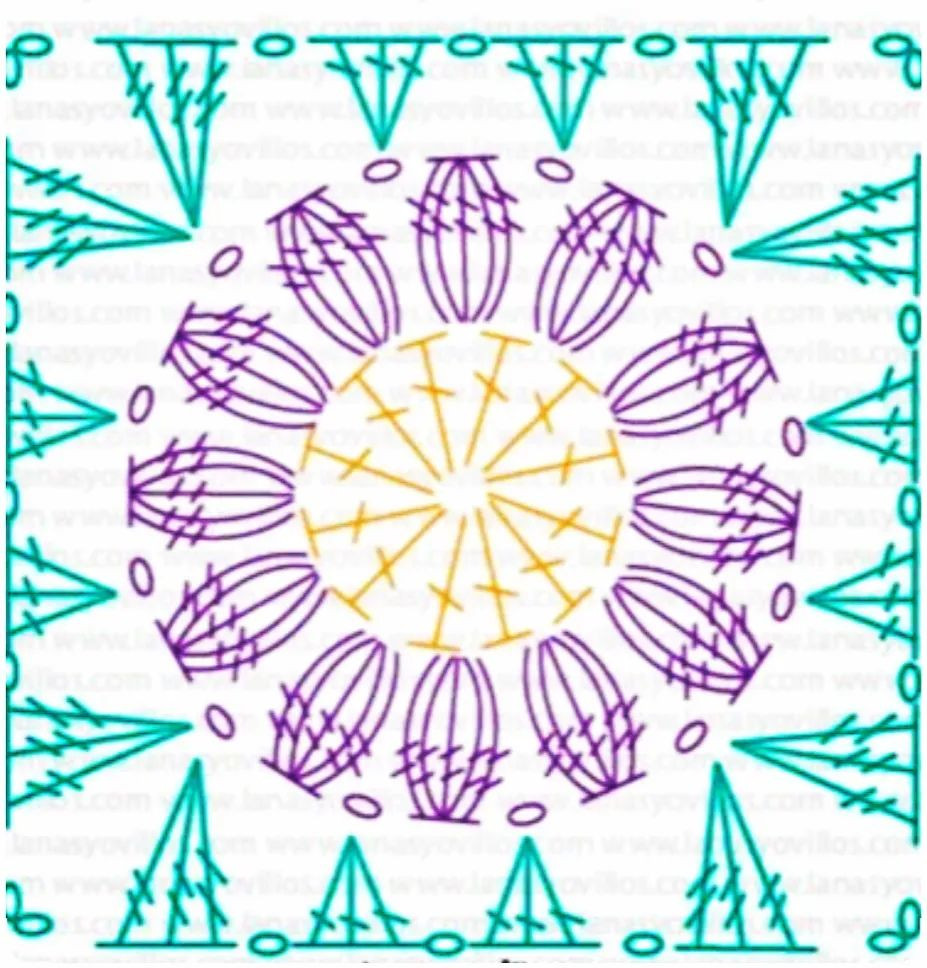 Colorful Crochet Flower Motif Flat Chart Pattern