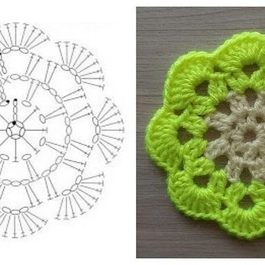 Colorful Crochet Flower Motif Flat Charts and Finished Examples