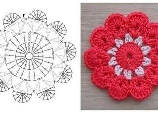 Colorful Crochet Flower Motif Flat Charts and Finished Examples