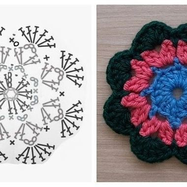 Colorful Crochet Flower Motif Flat Charts and Finished Examples