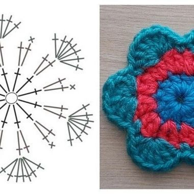 Colorful Crochet Flower Motif Flat Charts and Finished Examples