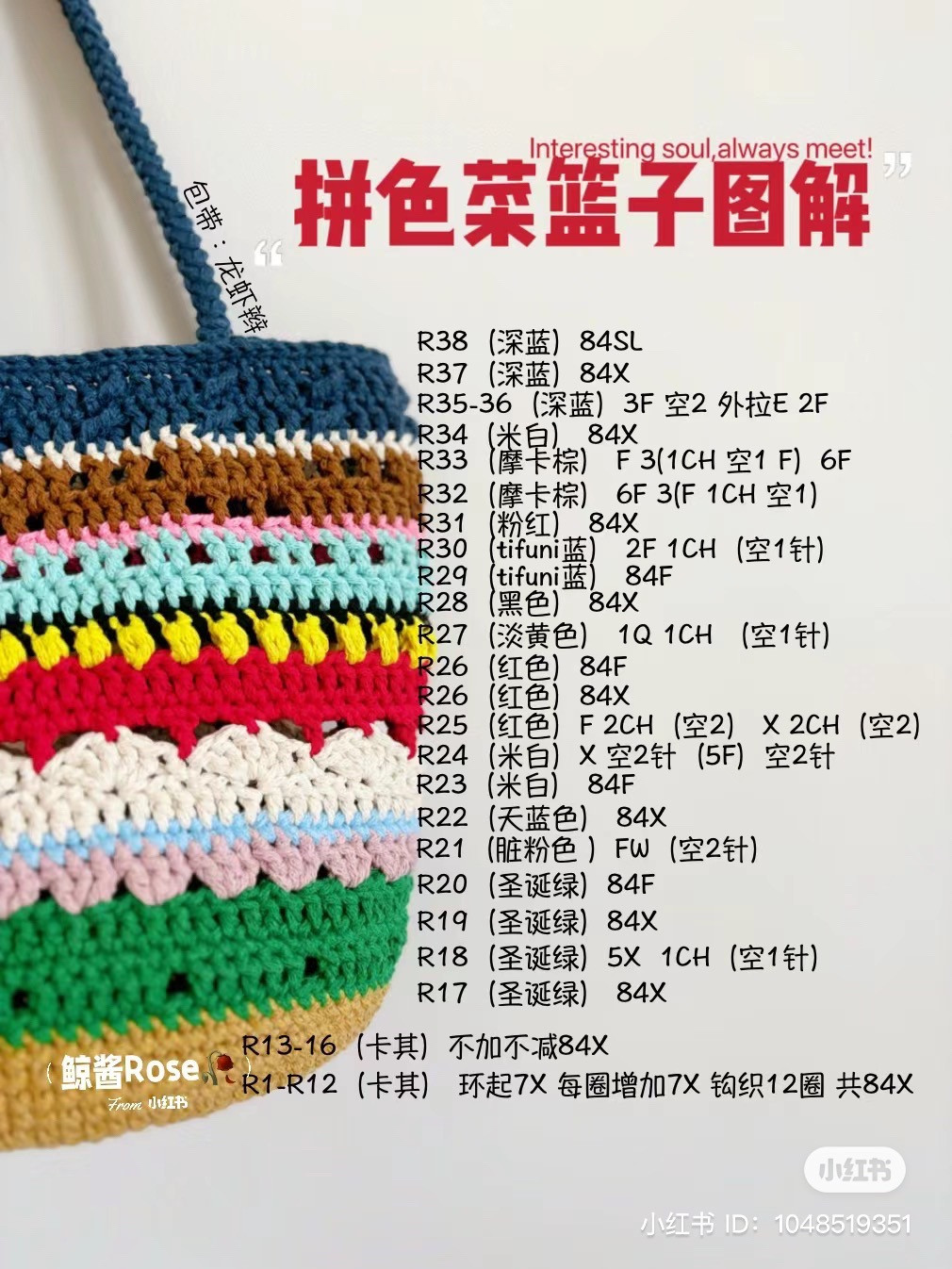 Colorful Crochet Market Basket Tote Bag Pattern