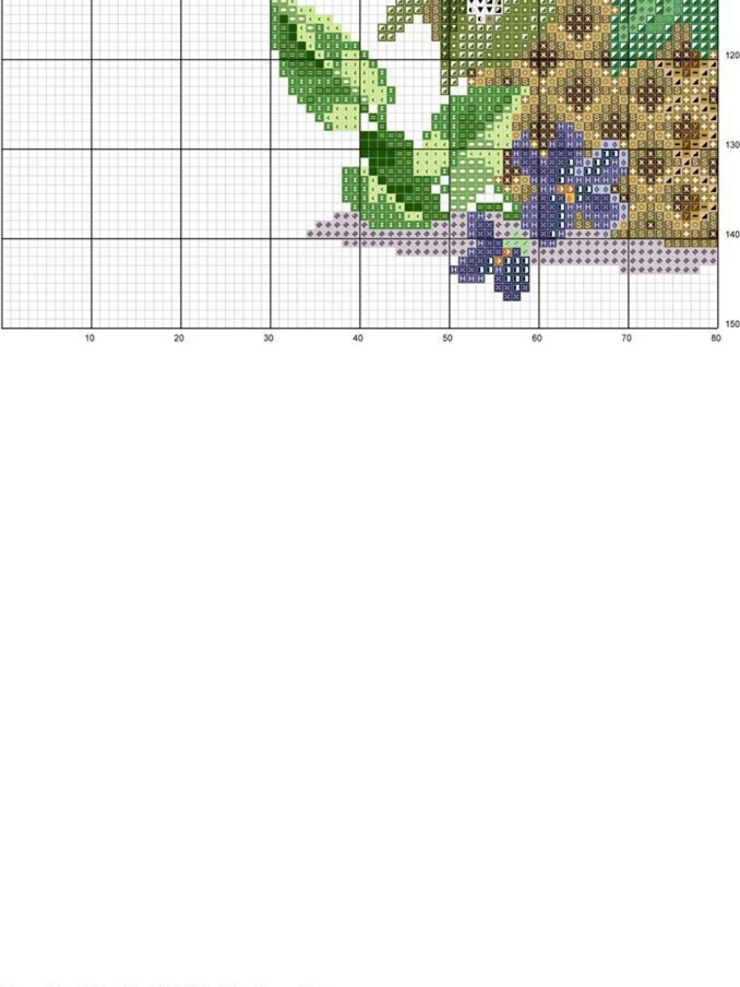 Colorful Floral Bouquet Cross Stitch Pattern Chart with Roses and Blue Flowers in Wicker Basket