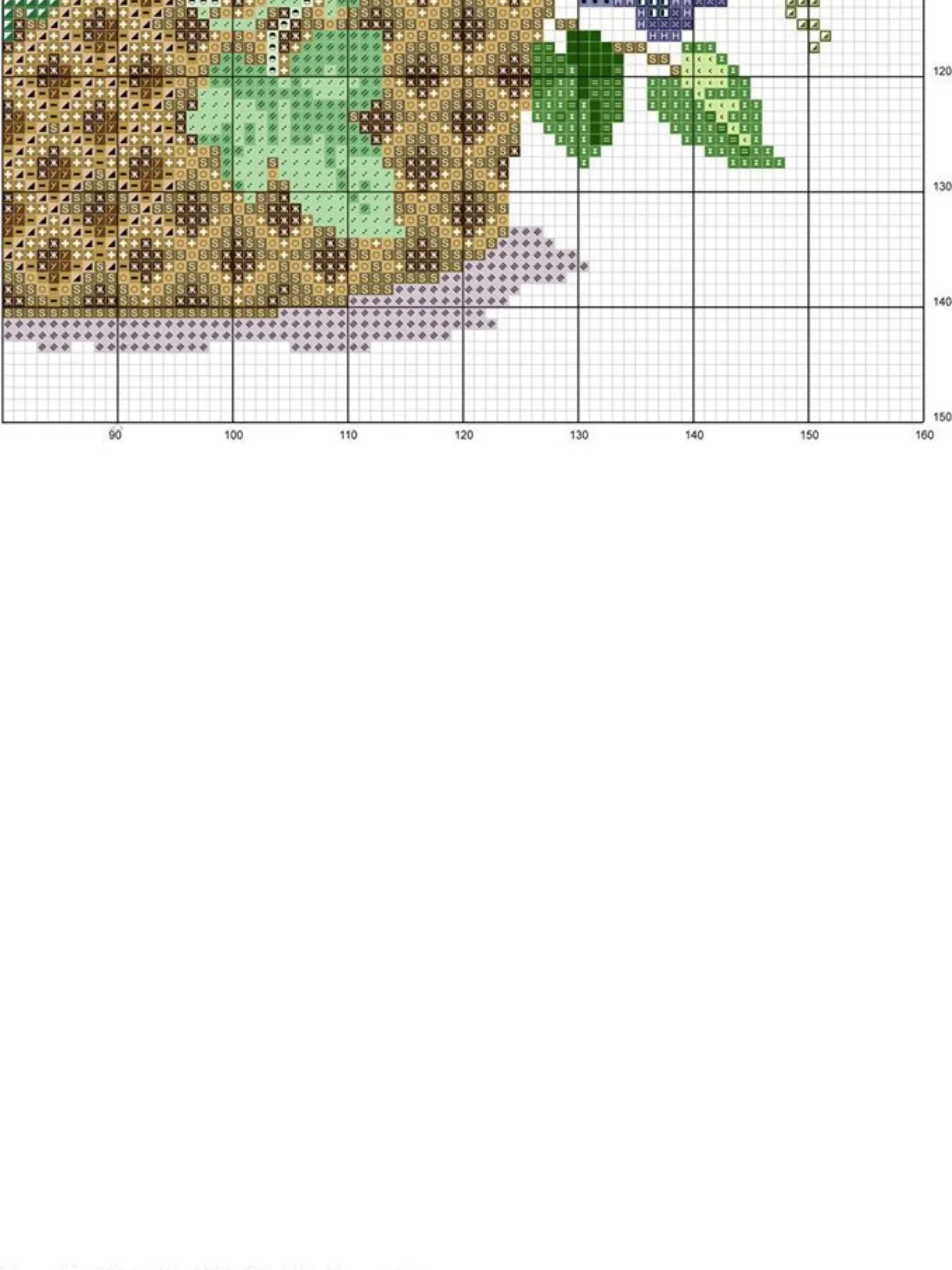 Colorful Floral Bouquet Cross Stitch Pattern Chart with Roses and Blue Flowers in Wicker Basket