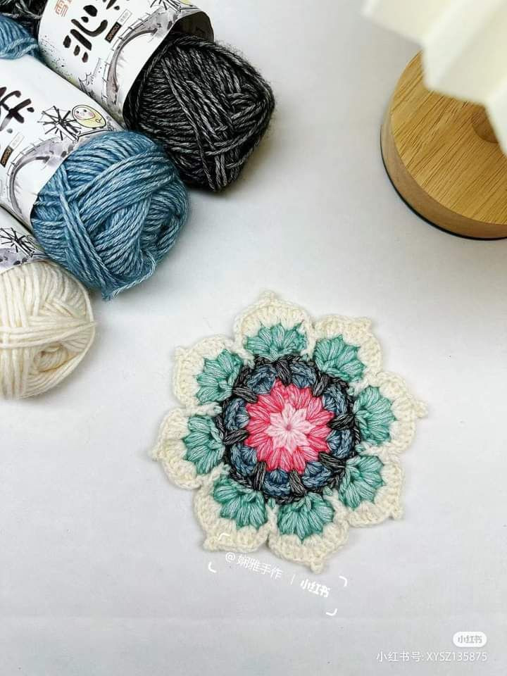 Colorful Flower Crochet Motif Flat Chart Pattern with Yarn