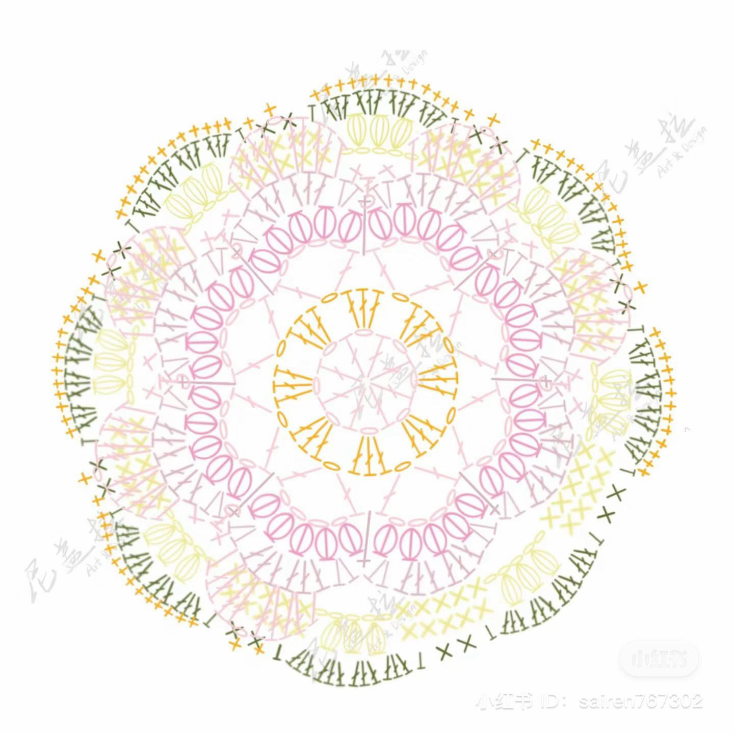 Colorful Flower Crochet Pattern Chart with Text Tutorial